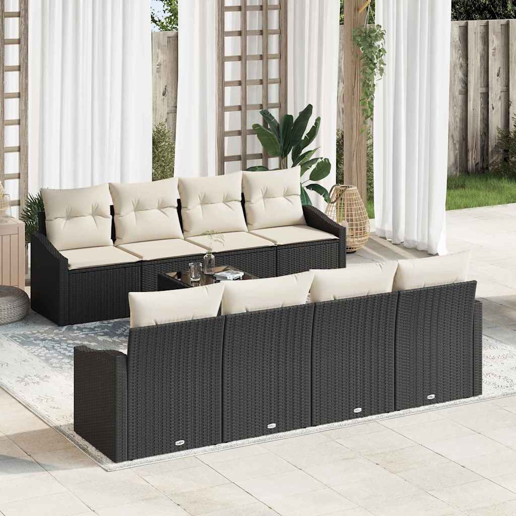 Garten-Sofa-Set 7 pcs Schwarz und Creme 55 x 55 x 37 cm